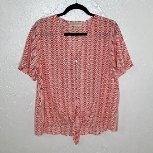 Michael Michael Kors V Neck front waist tie Blouse Size Large EUC - Picture 8 of 10